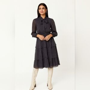 52seven Women’s Black Metallic Dot Tiered Long Sleeve Dress Size Small